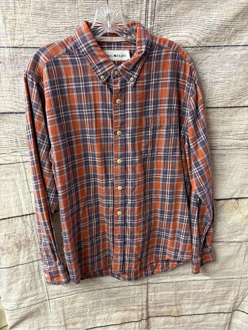 😍The Normal Brand Orange and Navy Plaid Button-Down Shirt